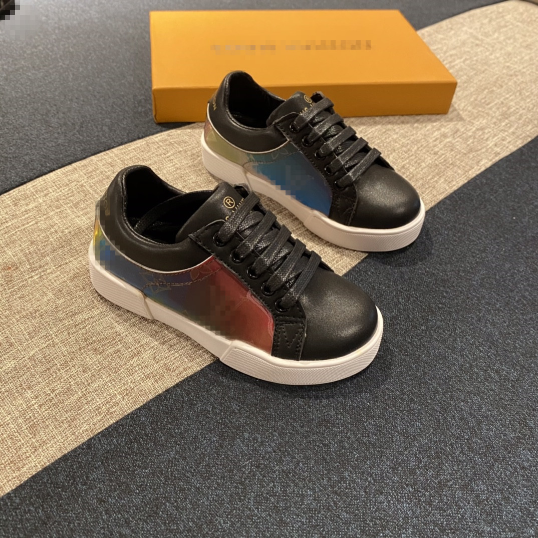 

Kids Sneakers Girls Flat Shoes lv LOUIS Designer Fashion Genuine Leather Boy Non-slip Children Running Sneaker, Black;red