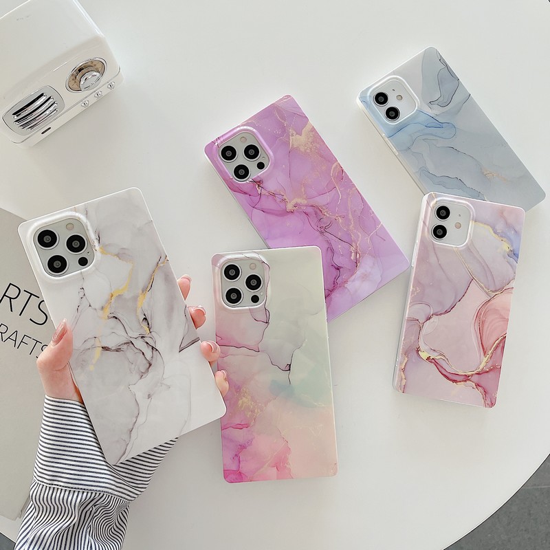 

Classic Luxury Square Marble Print Phone Cases Soft Silicone Shockproof For iPhone 13 11 12 Pro Max XS XR 7 8 Plus TPU Woman Cover