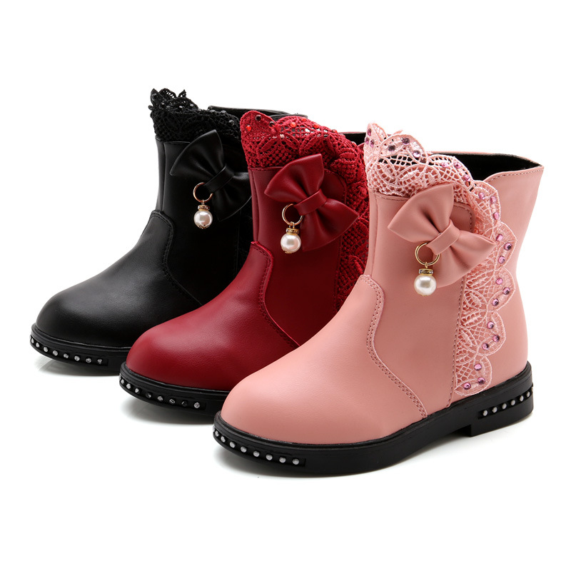 

Winter new Kids Boots Girls Boots Children High Bow Tie Shoes Girls Pincess Dress Boots Big Kids Shoes size 27-37, No cotton