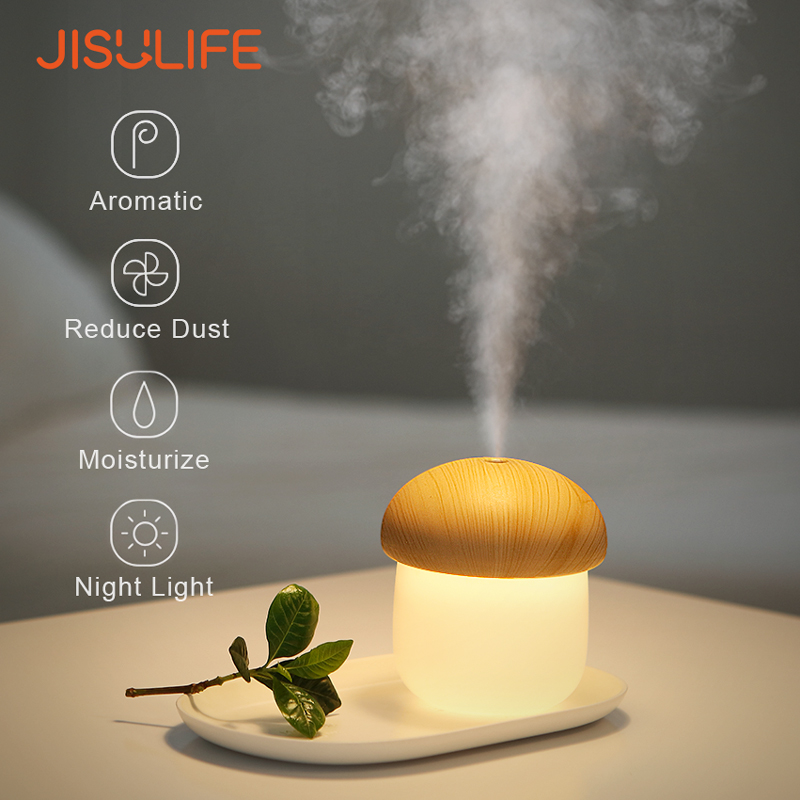 

JISULIFE Mini Humidifier Aroma Diffuser for Home Baby Car Air Humidifier 250ml Cute Mushroom Mist Humidifier with Night Lights