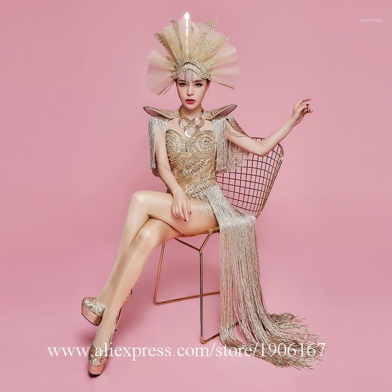 

Party Decoration 2021 Sexy Lady Evening Dress Rhinestones Tassel DS Ballroom Costumes Stage Performance Singer Dance Outfit Clothes