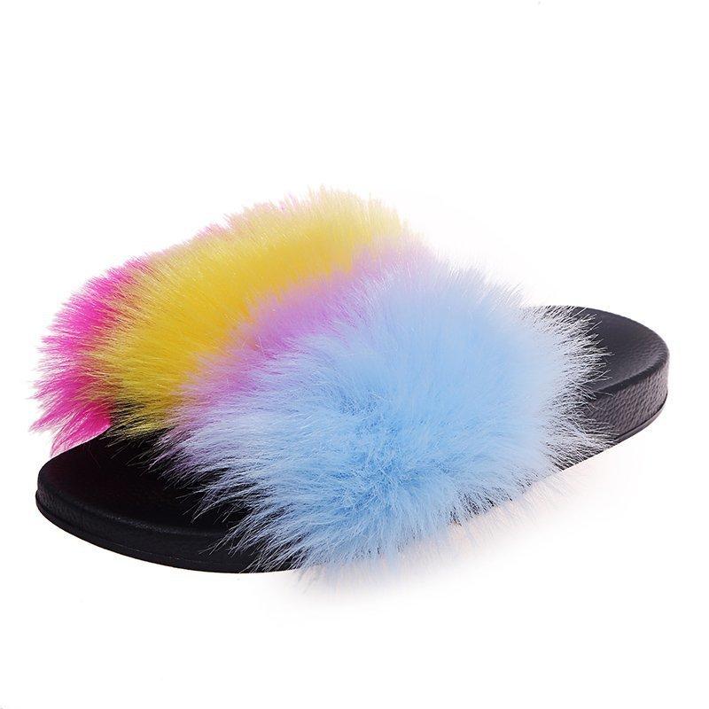 

Faux Fur Slippers Furry Summer Shoes Sandals Ladies Fluffy Wholesale Designer Fashion Luxury Plush, Black