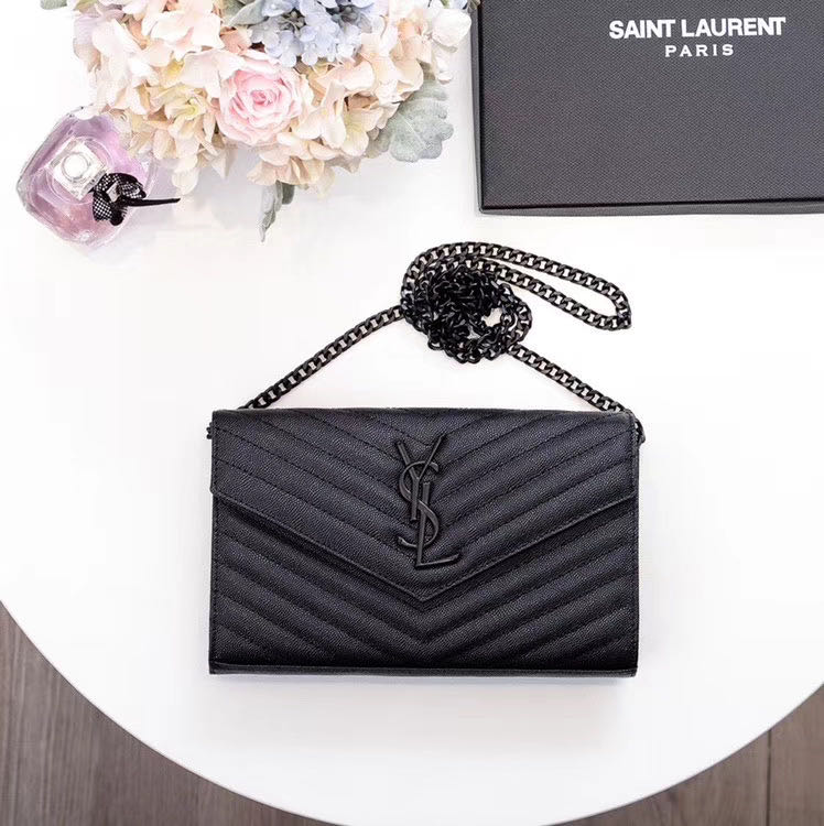 

SAINT LAURENT Genuine leather chain purse fashion clutch lady chain shoulder YSL bag cowhide handbag presbyopic card holder purse messenger