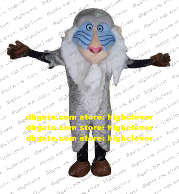

Vivid Brown Rafiki Mandrill Monkey Lion King Mascot Costume With Browns Gloves Red Triangle Nose Long White Beard No.4302 Free Ship, Red;yellow