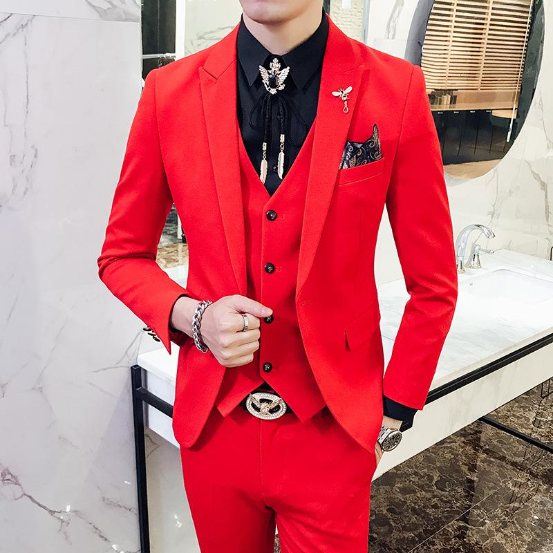 

Men's Suits & Blazers Red Prom Suit 2021 Evening Man Dress Wedding Male Black Orange White Blue Costume Homme Ternos Slim Masculino 3 Pieces