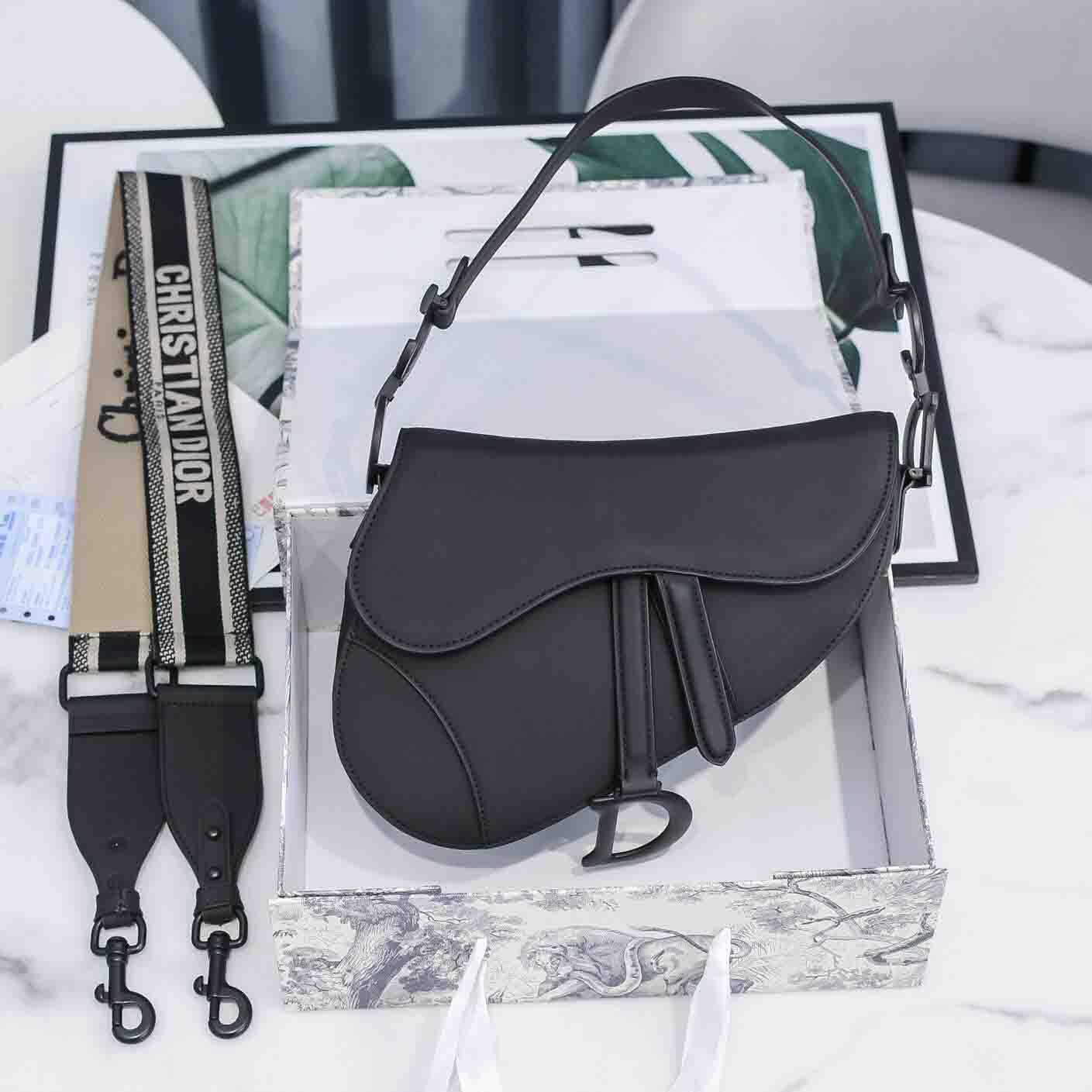 

DI0RLuxury brand saddle bag designer handbag wallet high quality genuine leather cross body, Grey matte