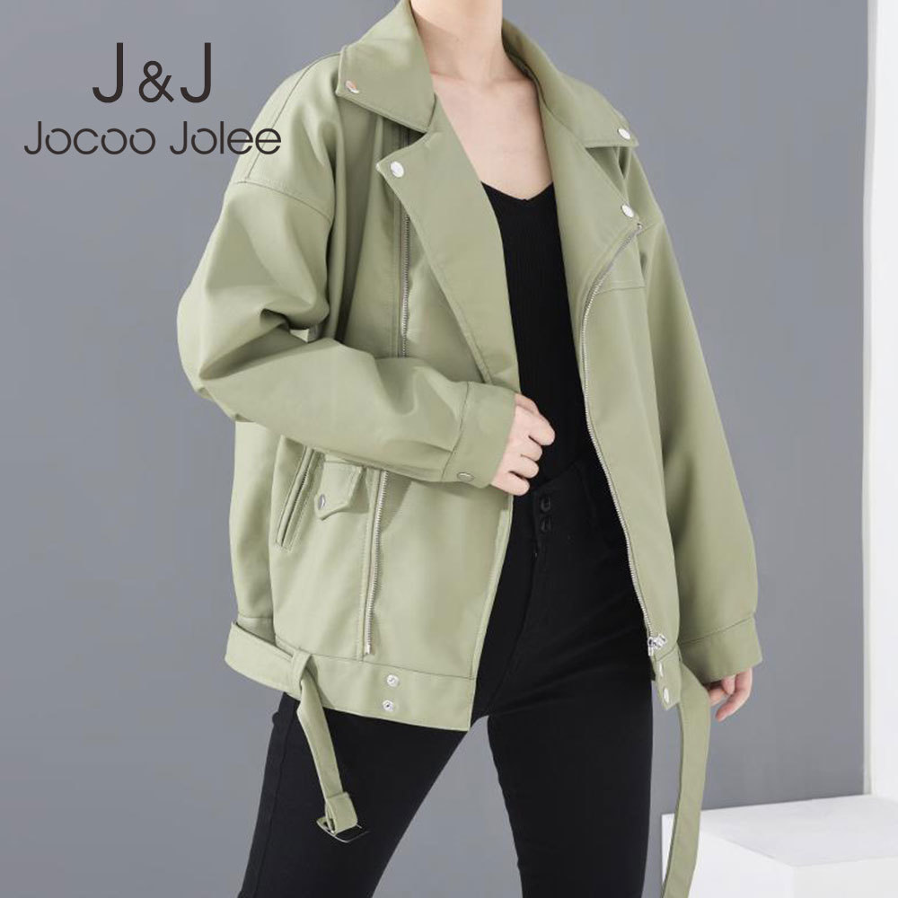 

Korean Oversized Black PU Leather Jackets Spring High Quality Turn-down Collar Zipper Loose Faux Leather Coat Casual Outwear 210518, Basic