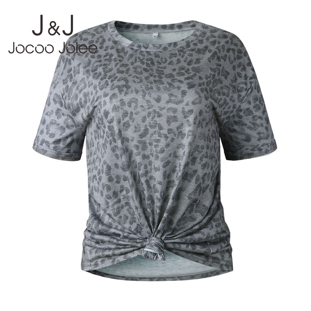 

Jocoo Jolee Causal Cotton Loose Tops Short Sleeve O Neck Leopard Print T Shirt Female Vintage Harajuku Shirts Tunic Tops Outwear 210518, Gray