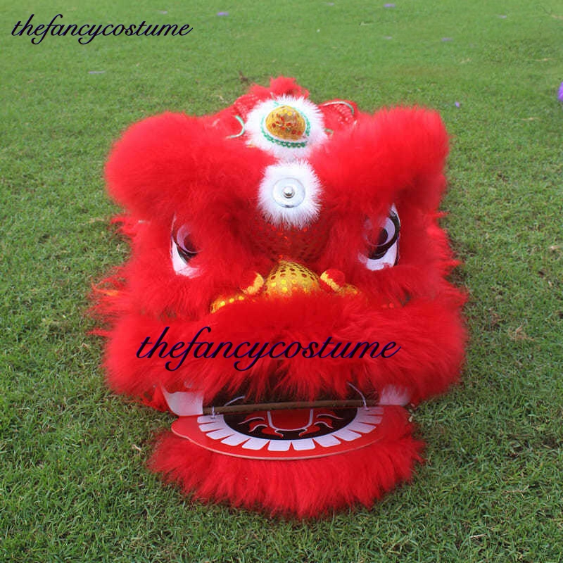 Nouveau style 14 pouces Blinding Eyes Lion Dance mascotte Costume Kid Size de 5 à 12 ans Cartoon Pure Wool Accesstes Funny Parade tenue robe Chin