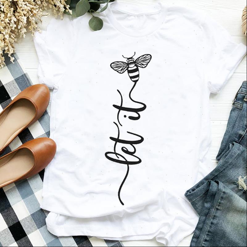 

Women Lady Tops Bee Letter Summer Autumn Trend 90s Cute Print Womens Clothes Shirt T Tee for Tshirt Female Top, White