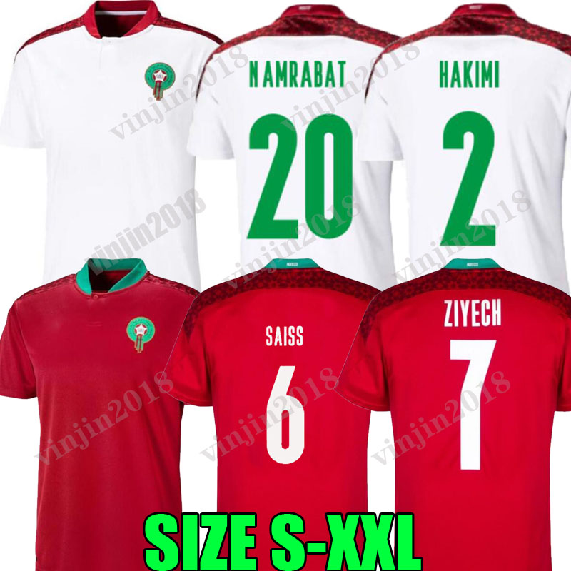 

2021 Morocco Soccer Jersey 2022 Maillot Maroc Home Red Away White HAKIMI ZIYECH SAISS N.AMRABAT ALIOUI TOP Quality 21 22 Mens national team Football Shirt thailand, Third