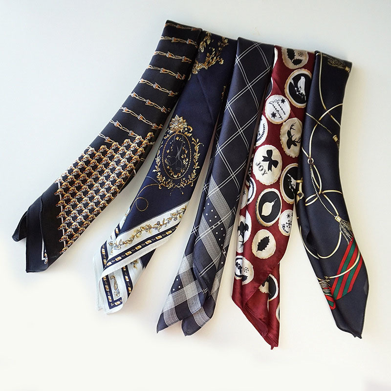 

Men Printed Design 100% Pure Mulberry Silk Fashion luxury Small Square Scarf Men's Neck warmer Handkerchief Bandana