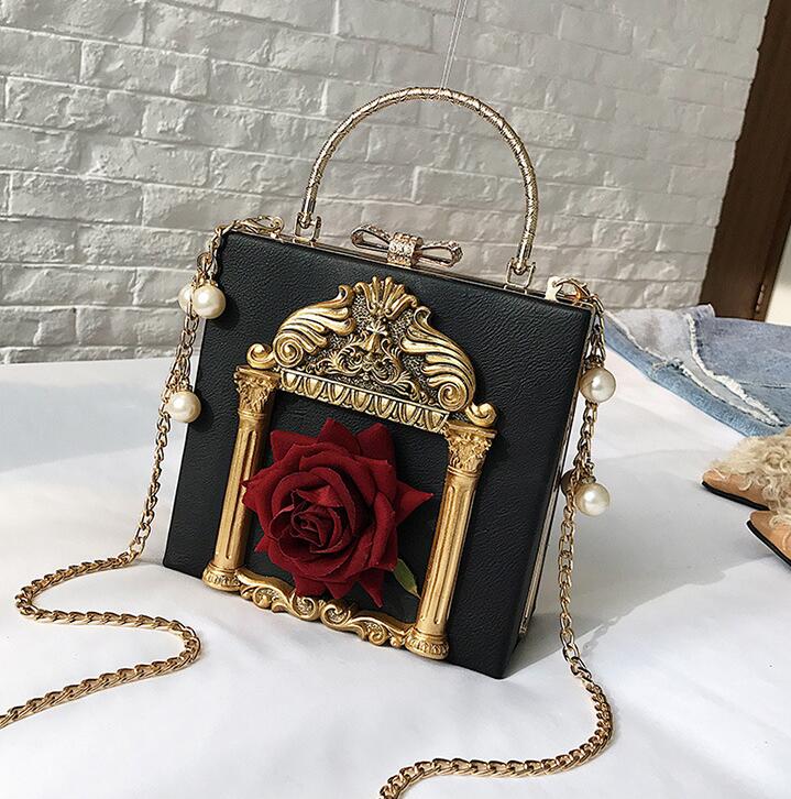 

Factory independent brand women bag fashion Baroque relief flower handbag customized diamond drill dinner pearl handbag shoulde bag, Black;red