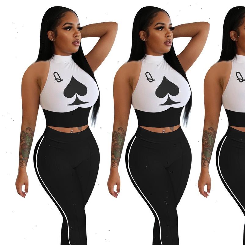 

sleeveless two womens tracksuits piece set women turtleneck pinted poker q crop tight tail bottom pants club party street, Gray