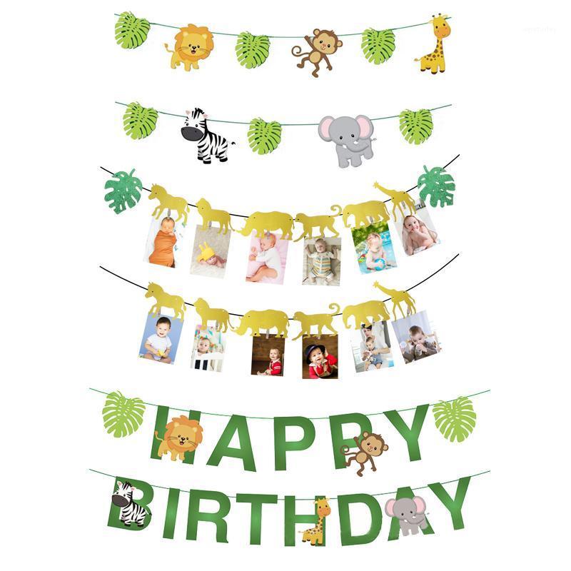

Party Decoration Chicinlife Jungle Animal Happy Birthday Banner Kids Boy Girl 1st Po Safari Bunting Garland Baby Shower Supplie