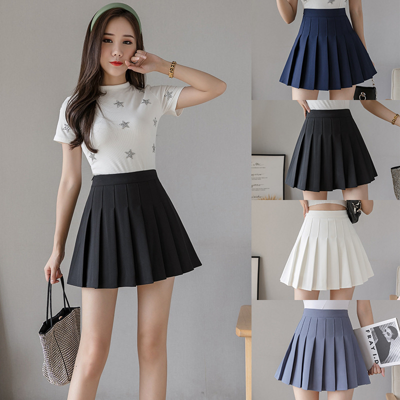 

Women Pleat Skirt Harajuku Preppy Style Plaid Skirts Mini Cute Japanese School Uniforms Ladies Jupe Kawaii Skirt, White