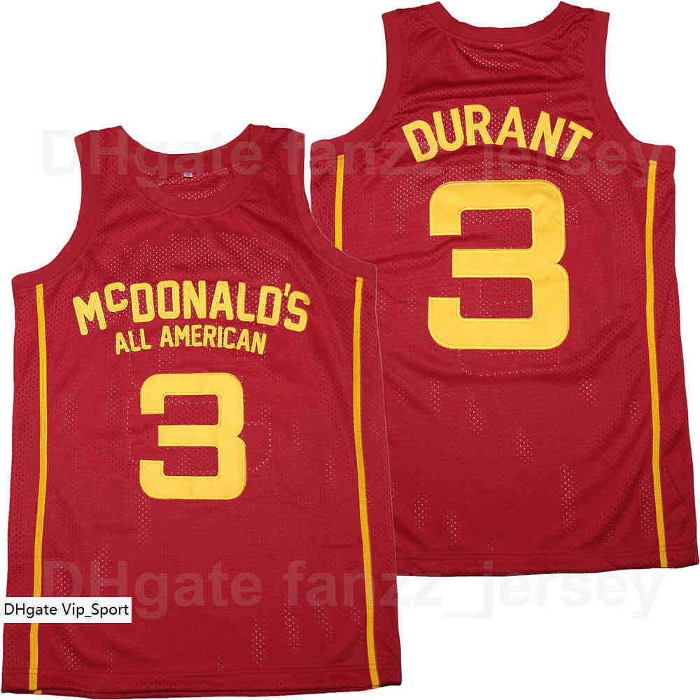 

Men Movie MCDONALDS 3 DURANT Basketball Jersey Team Color Red Away Breathable For Sport Fans Pure Cotton Shirt Uniform University Top