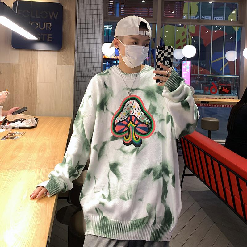 

Men's Sweaters Harajuku Tie Dye Sweater Men 2021 Autumn O-neck Long Sleeve Print Pullover Jumper Hip Hop Thicken Streetwear, White;black