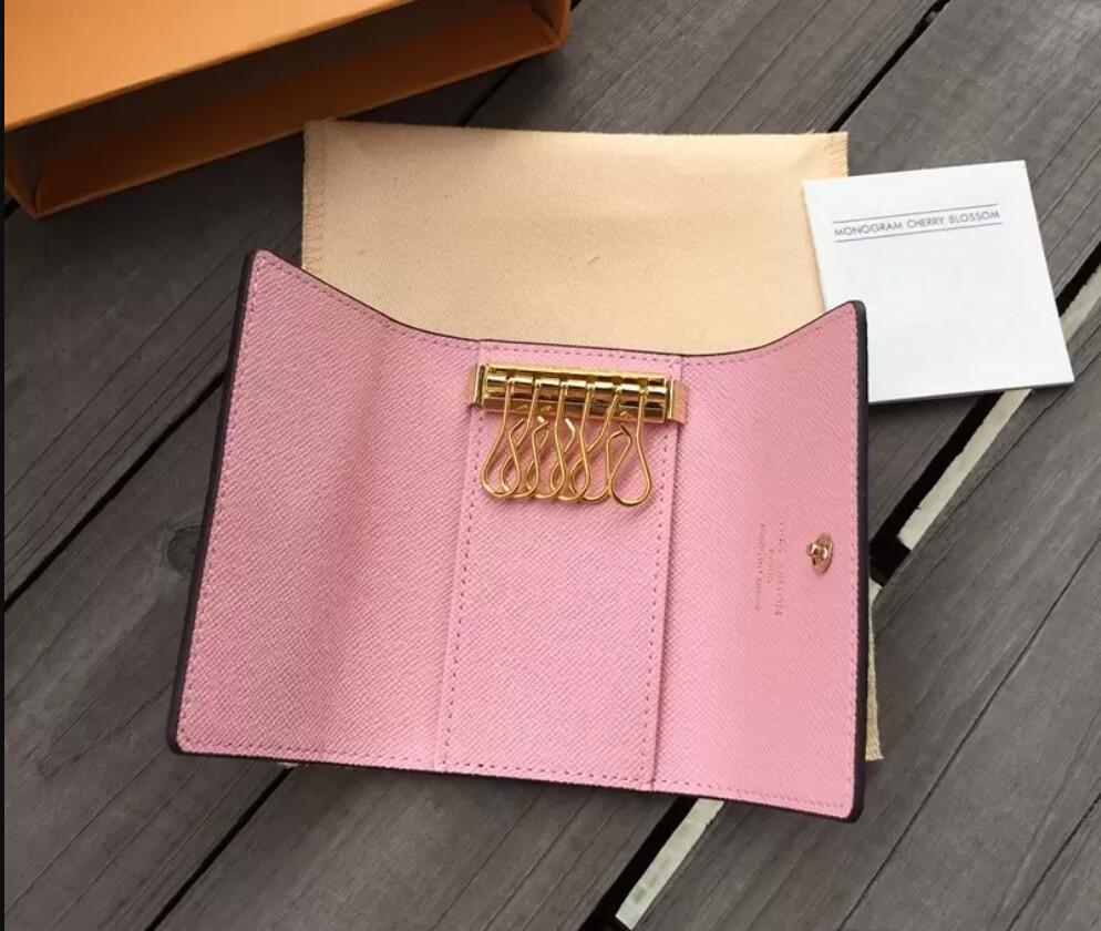 

High quality new women men Wallet classic 6 holder cover keychain mens box.dust bag card ring 7 colors Key Wallets Pouch, 0000