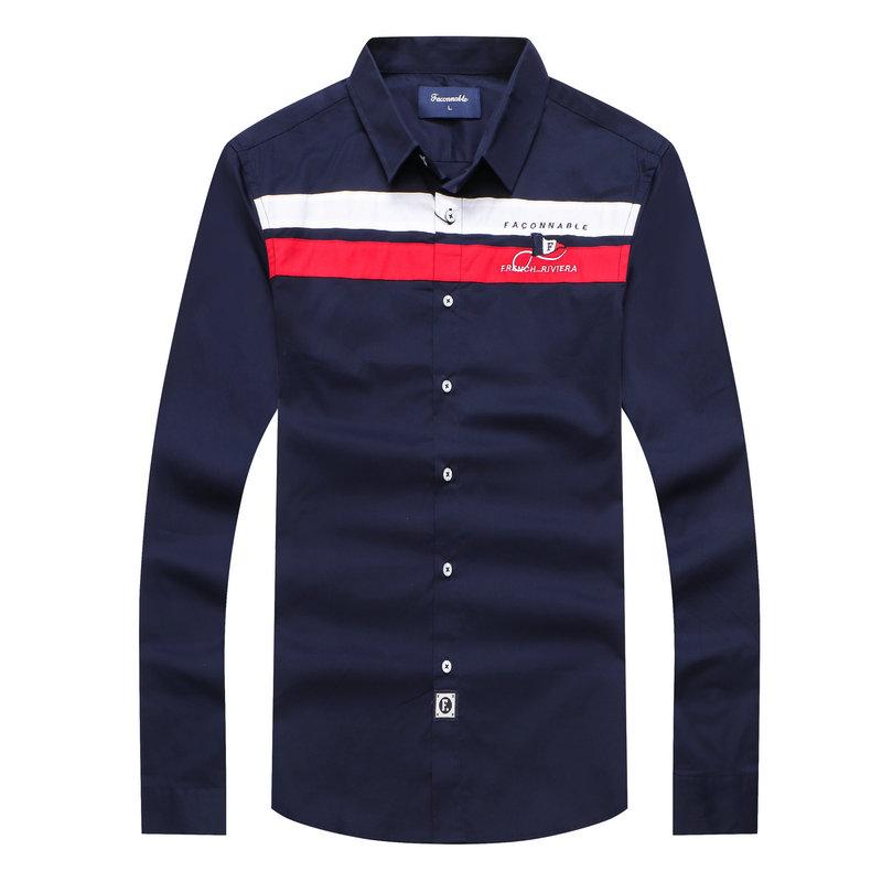 

Men's Casual Shirts Cotton Long Sleeve Shirt Faconnable Brand Design Male Camisa Blouse Masculina Homme Striped Tops, White