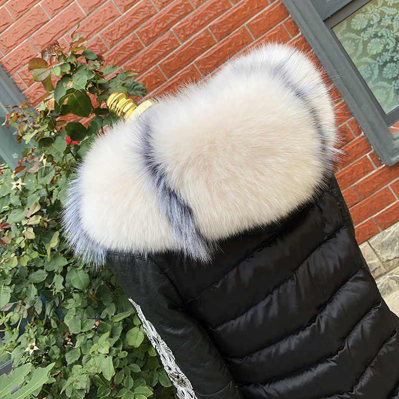 

MS.Minshu Big Size Genuine Fox Fur Collar For Parka Coat Hood X0722