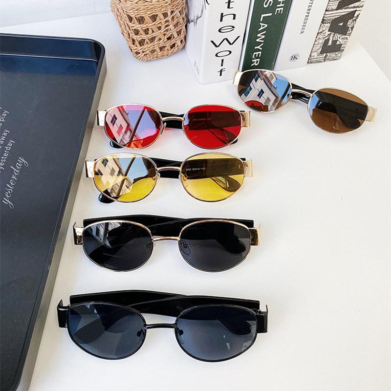 

Sunglasses Retro Oval Women 2021 Designer Vintage Small Black Red Yellow Shades Sun Glasses Female Oculos UV400