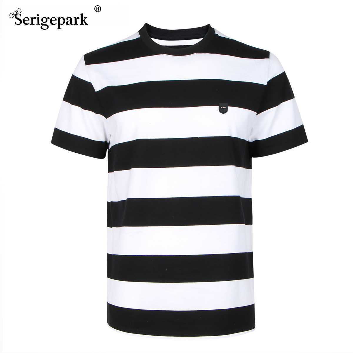 

France Serige park striped t shirt for classical design with tie badge big size high quality cottomaterial 210629, Grey pink badge