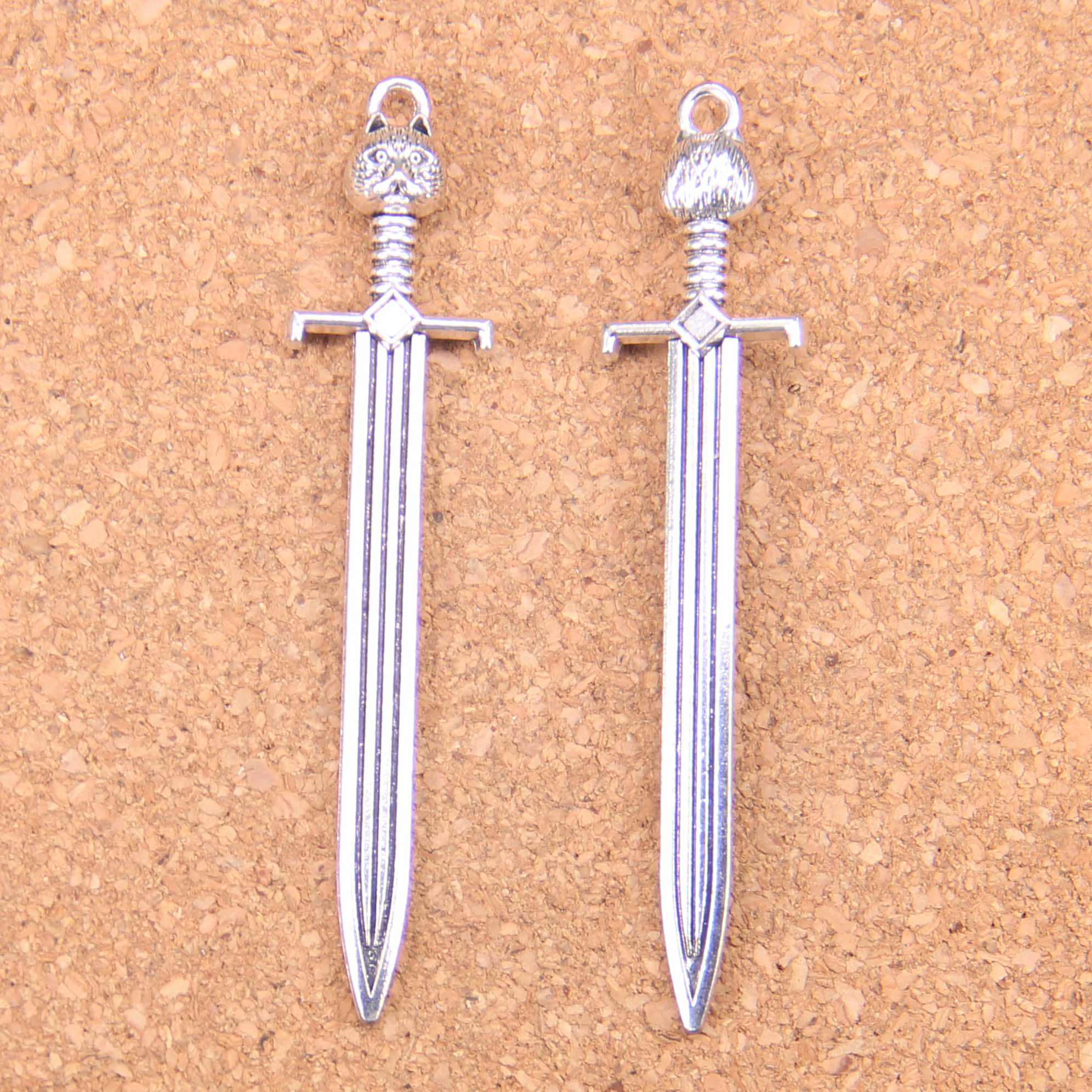 

30pcs Antique Silver Bronze Plated sword cat Charms Pendant DIY Necklace Bracelet Bangle Findings 66*15mm, Bronze;silver