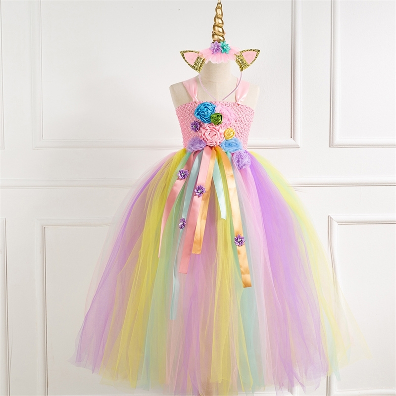 

Children's Handmade long dress girl's mesh Princess Pink Flower Skirt headdress, Sx-hd93306 headdress