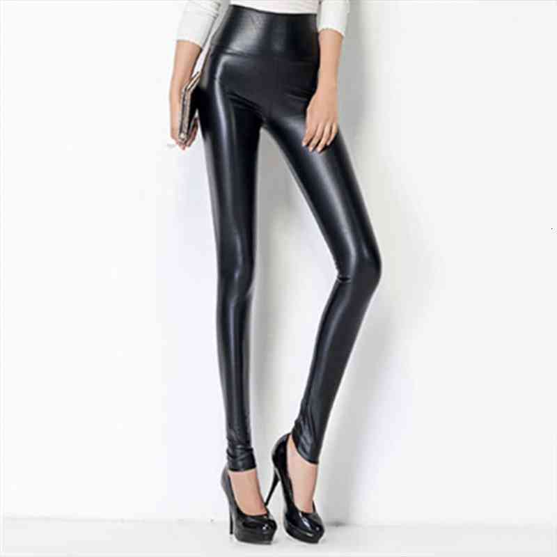 

Women Skinny Leather Pant Leggings Solid Color Fluorescent Spandex Elasticity Casual Trousers Selling, Black;white