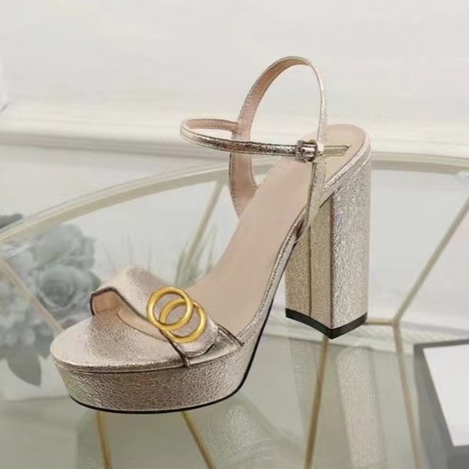 

2022 High Heels designer Sandals Party Fashion 100% leather Dance Shoe Sexy Heels suede womens metal buckle thick heel women shoes large 35-42 with box