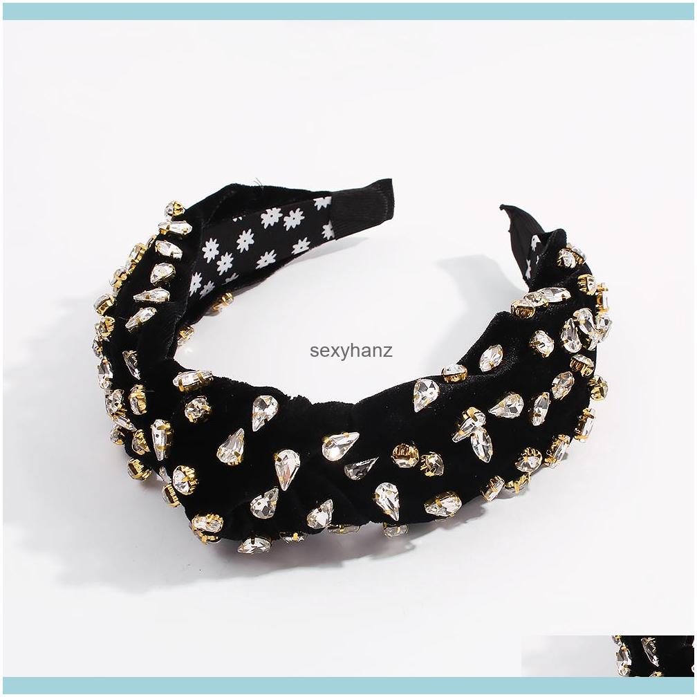 

Headbands Jewelry Veet Rhinestone Hairband Solid Color Knotted Cross Headband Turban Women Vintage Luxury Wedding Hair Aessories Lady Headwe