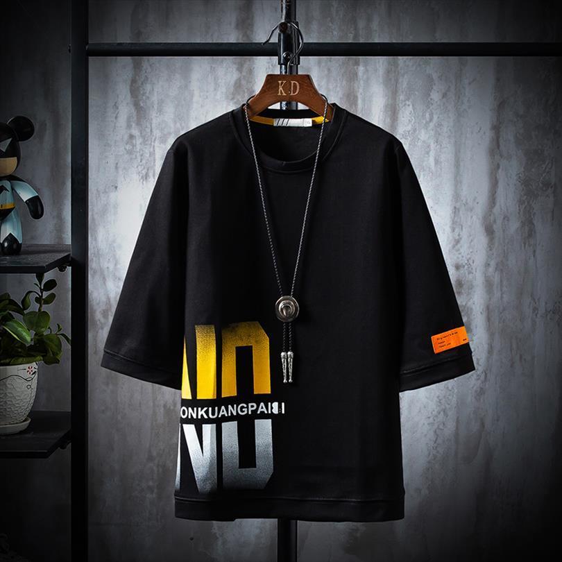 

loose fit letter print cotton mens t shirt summer short sleeve o neck tees male fashion, White;black