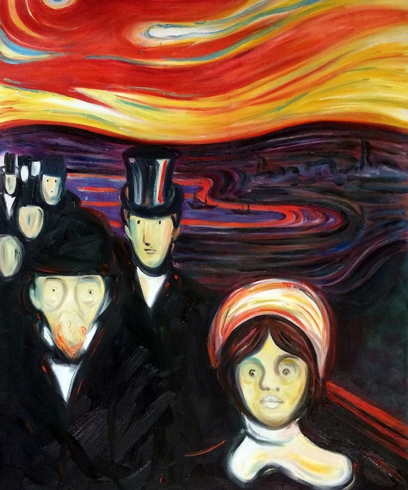 Handpainted Abstract Art Oil Painting Anxiety, 1894 by Edvard Munch Canvas Wall Pictures for Hotel, Pub, Beer Bar,Club,Office, Home Decoration, N-image-740456407