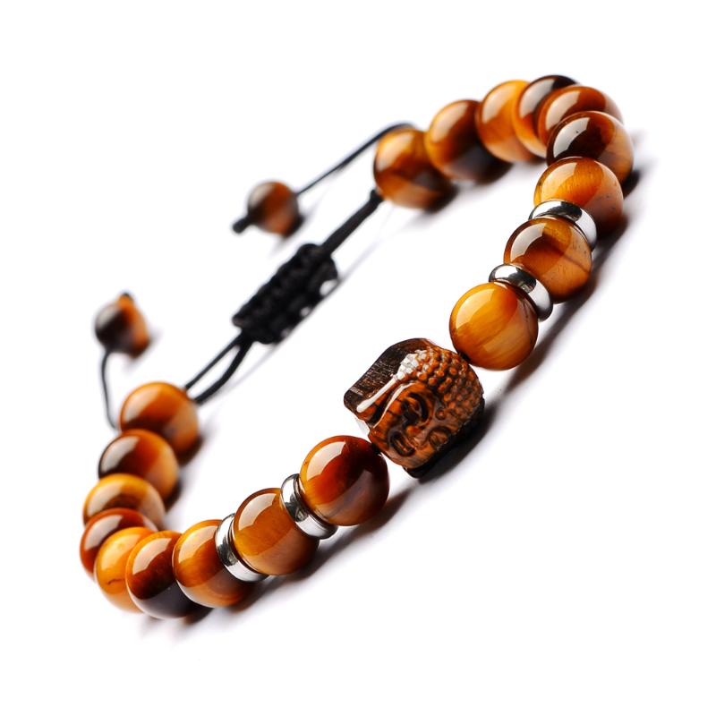 Beaded, Strands Buddha Head Charm Bracelets High Quatity A Tiger Eye Bracelet For Men Woman Fashion Jewelry Pulseira-image-709122306