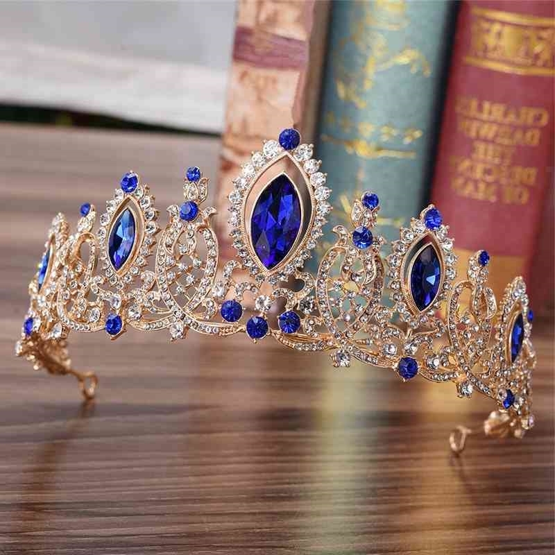 

Red Cenmon Wedding Bridal Blue Crystal Tiaras Crowns Princess Pageant Prom Rhinestone Veil Tiara Headband Bride Hair Accessories
