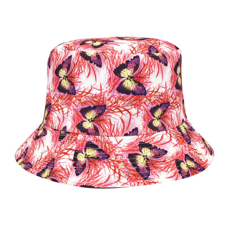 

Wide Brim Hats Summer Sun For Women Adult Butterfly Prints Beach Sunshade Hat Fisherman's Basin Outdoor Bucket Casquette Femme, Red