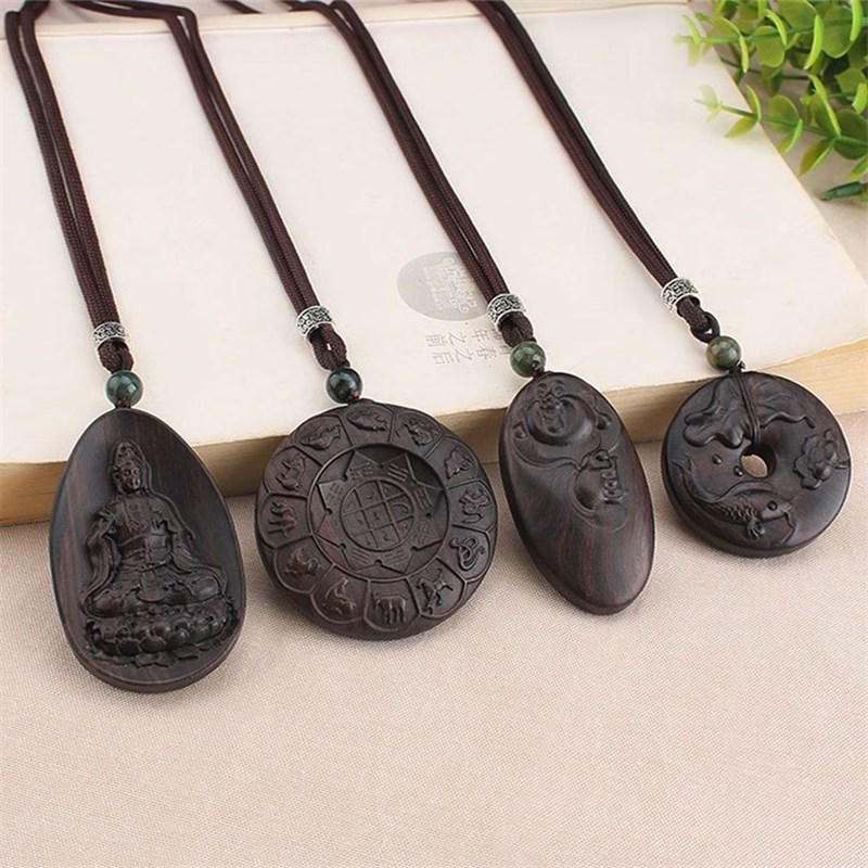 

Pendant Necklaces Nepal Ethnic Style Green Tara Sandalwood Pendants Peace Buddha Card Ebony Vintage Sweater Necklace DIY Accessories