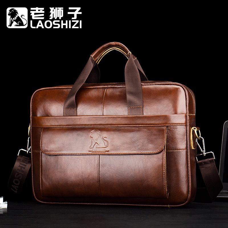 

Briefcases Men's Cowhide Single Shoulder Messenger Bag Multifunctional Portable Retro Briefcase Men Handbag Luxury Designer Leather