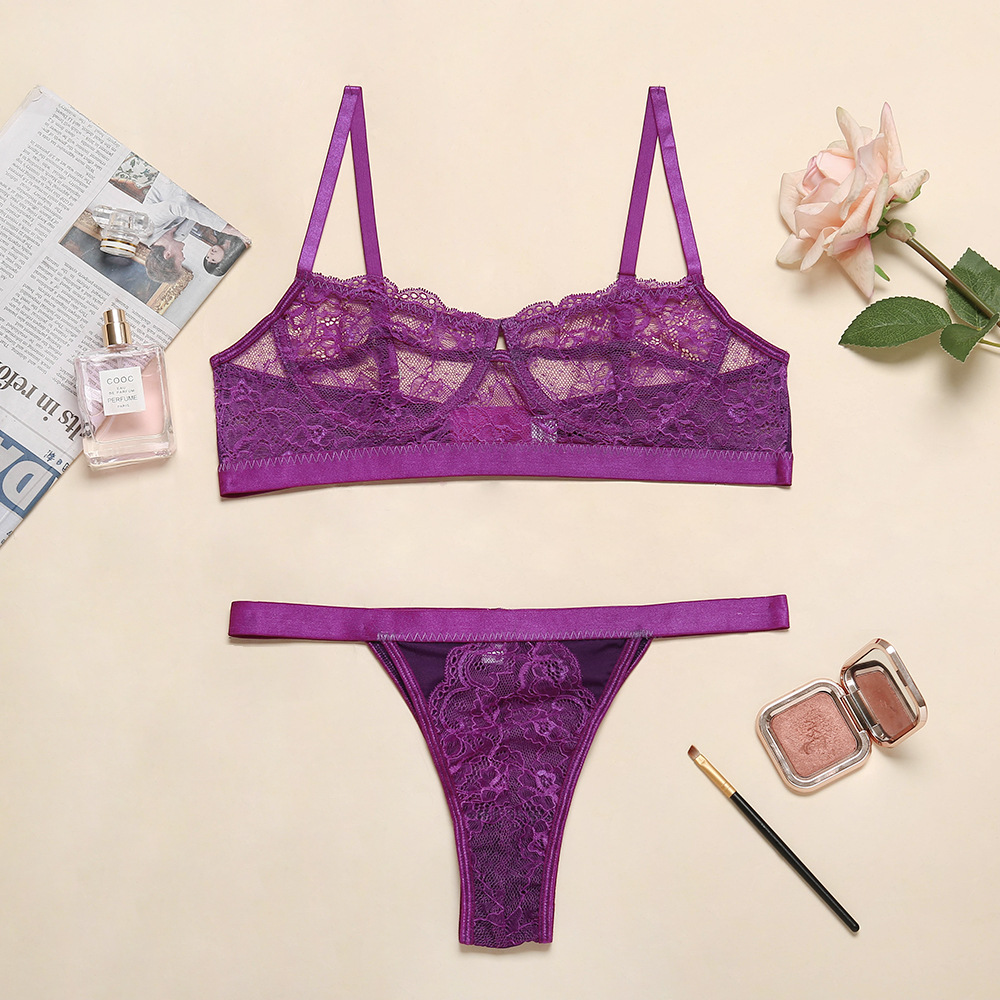 

New Lace Sexy Bra Set Push Up Seamless Lingerie Set Women Transparent Bra low-waisted Panties Soft Underwear Set Two piece, Red