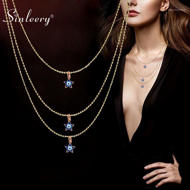 

Blue Star Key Shape Enamel Pendant 3 Layers Necklace Set Yellow Gold Color Chain Women Boho Jewelry XL609 SSP Chains