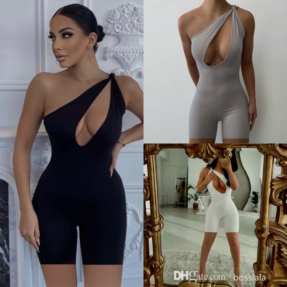 

Women Designer Jumpsuits Sexy One Shoulder Rompers Elegant Fashion Skinny Bodysuit Pullover Comfortable Clubwear, Brown