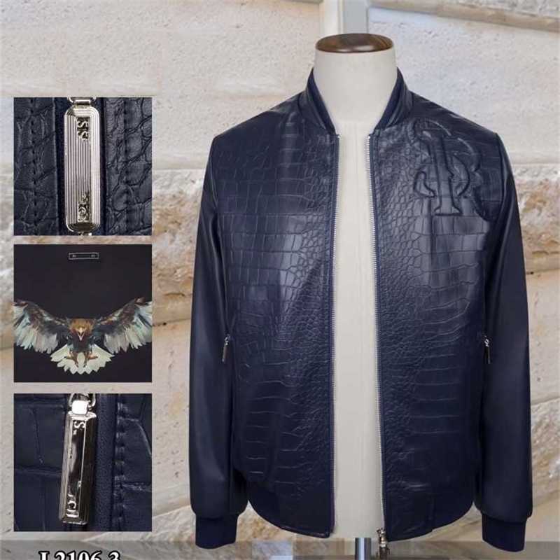 

Billionaire leather jacket men Autumn Winter fashion casual Comfortable embroidery zipper big size M- 211110, Blue