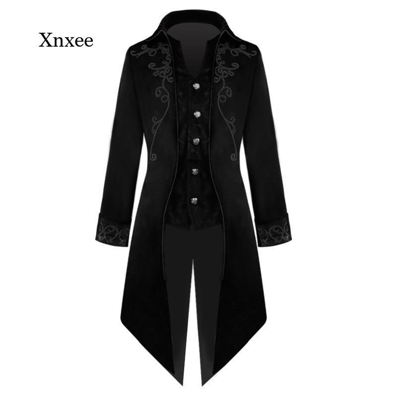 

men's trench coats mens medieval vintage jacket steampunk gothic long sleeve coat button victorian tailcoat tuxedo uniform party hallow, Tan;black