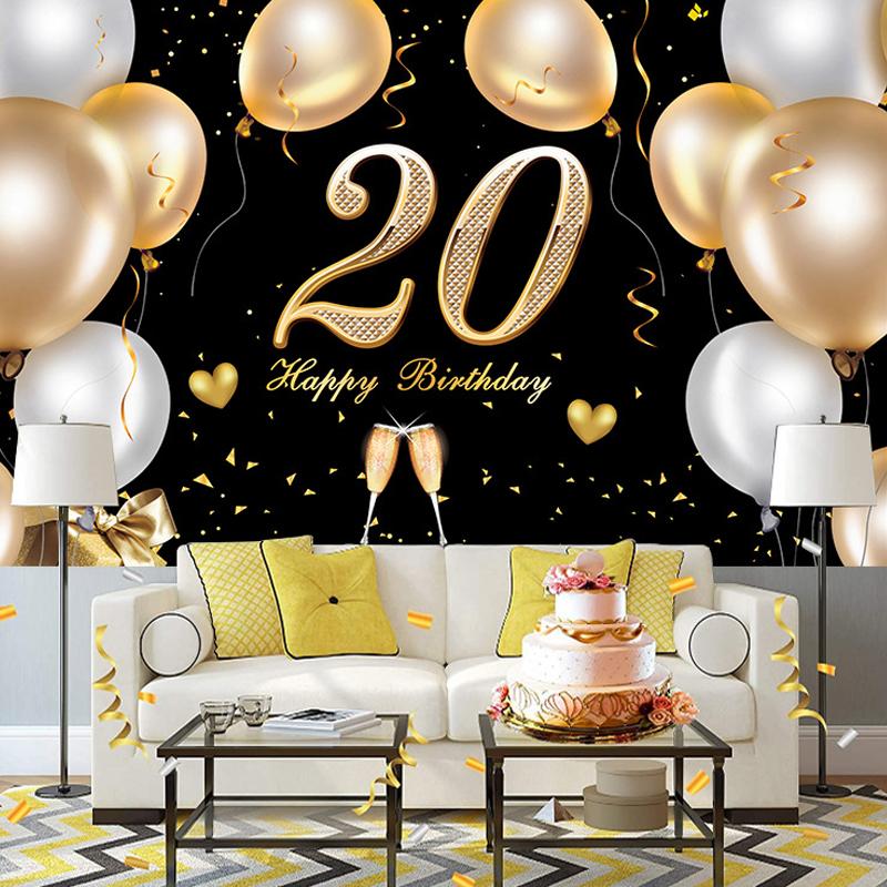 

Party Decoration Birthday Backdrop 20 30 40 50 60 70 80Th Years Old Background Banner Gold Glitter Hanging Flag For Anniversary Poster Gift
