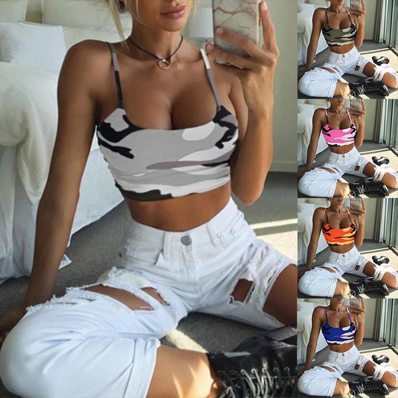 

fashion t shirt camouflage sleeveless womens tank round neck camisole tight cut crop female punk women for girls, White