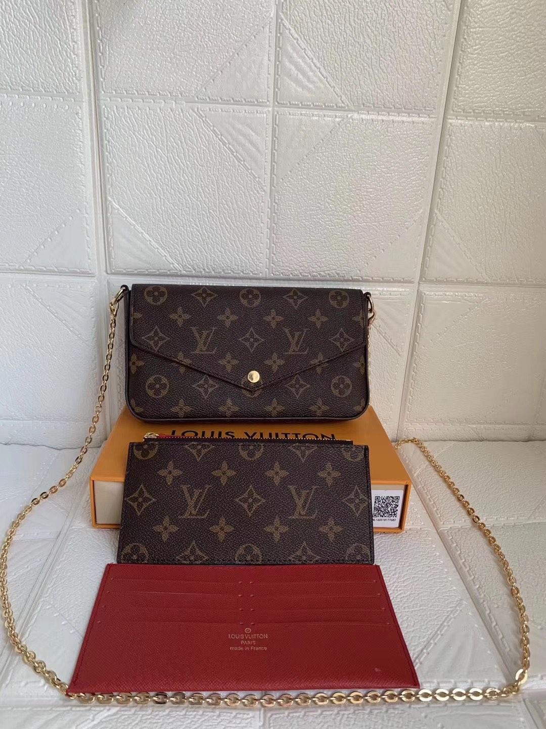 

lv LOUIS BAG VITTON 3 pcs set felicie Designers women's shoulder totes purses wallets crossbody backpack speedy bags, Red;black