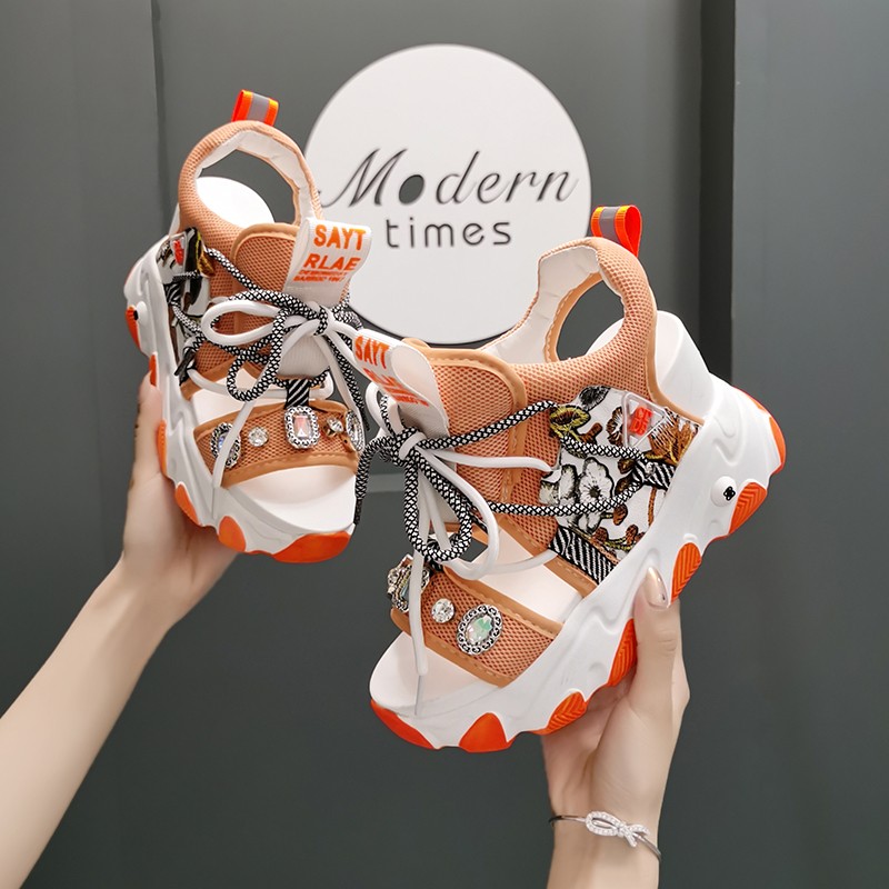 

Women Platform Sandals Chunky Wedges Shoes For Woman Fashion 8cm High Gladiator Sandal Summer 2021 Designers Brand Sports Casual, Orange