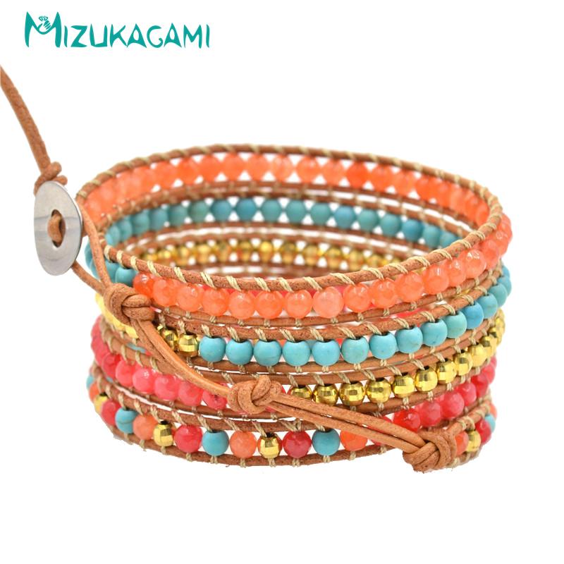

Beaded, Strands MIZUKAGAMI Fashion Orange Glass Leather Long Exaggerated Round Hollow Multilayer Bracelet Beach Holiday BirthdayBracelet, Black