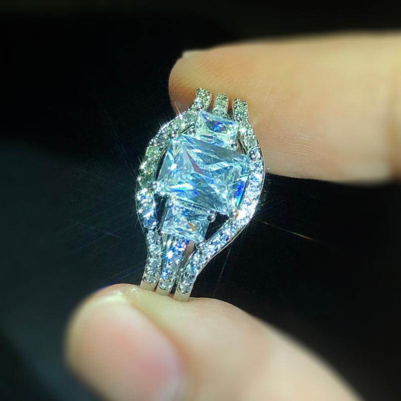 

Cluster Rings Ring Set For Women Luxury Bridal Wedding Engagement Jewelry Silver Color Accessories Girlfriend Gift Wholesale YG009, Golden;silver